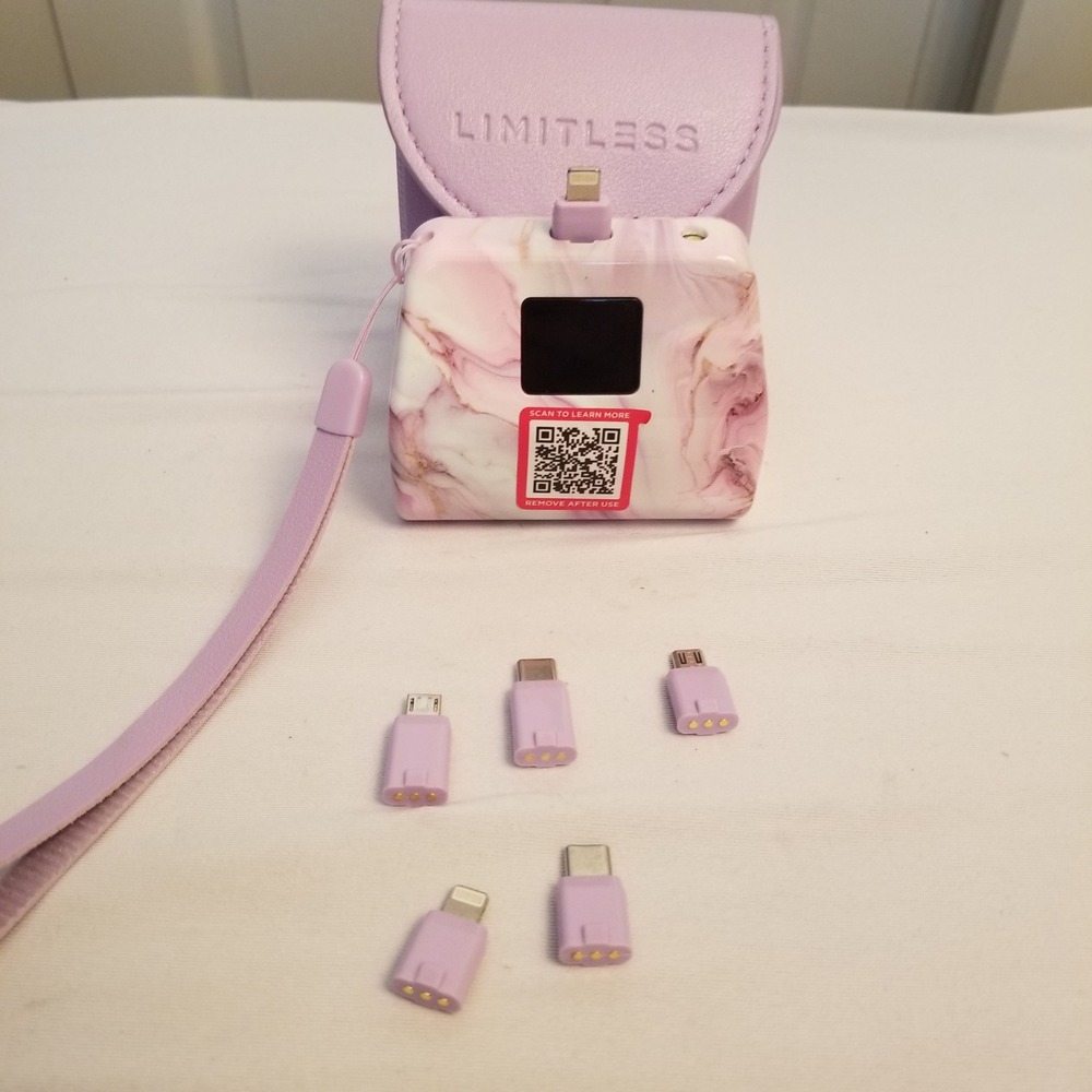 Limitless PowerPro Portable Power Bank Pink Marble with Case and 6 Connectors